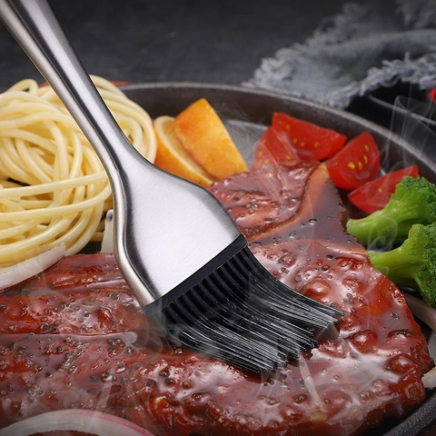 Pennello Da Cucina In Silicone Manico In Acciaio Inossidabile 304 Resistente Al Calore Per Barbecue Cottura Testa Rimovibile