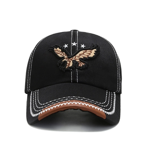 Men Baseball Cap Polyester Eagle Embroidery Contrast Stitching Vintage Sun Protection Casual Adjustable