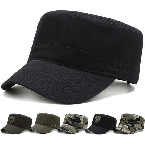 Herren Cadet Hat Military Cap Flach Polyester Baumwolle Verstellbar Outdoor Sonnenschutz 1941 Stickerei Vintage Casual