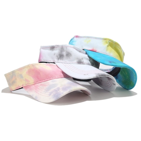 Women Sun Visor Hat Colorful Tie Dye Cotton Canvas Breathable Summer Outdoor Beach Sports Adjustable Empty Top Cap