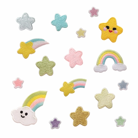 Écussons Brodés Arc-en-ciel Étoile Cœur Autocollants En Tissu Dessin Animé Auto-adhésifs À Repasser Appliques Pour Vêtements