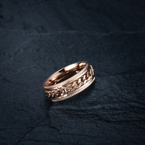 Anillo Giratorio Para Hombre De Acero Inoxidable Cadena Cubana Rotativa Borde De Engranaje Joyería Hip Hop