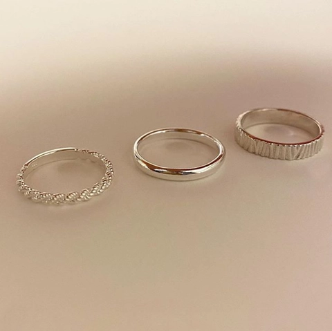 Anello In Argento Sterling 925 Minimalista Liscio Corda Intrecciata Superficie Strutturata Gioielli Impilabili Accessorio