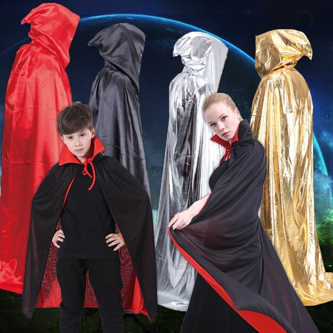 Cape De Déguisement Halloween À Capuche En Satin Métallisé Pour Fête De Cosplay Costume De Faucheuse Vampire Adultes Enfants
