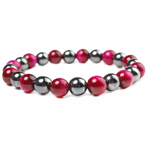 Tiger Eye Stone And Magnetic Hematite Beaded Bracelet Elastic Round Stone Beads Fashion Jewelry For Men And Women