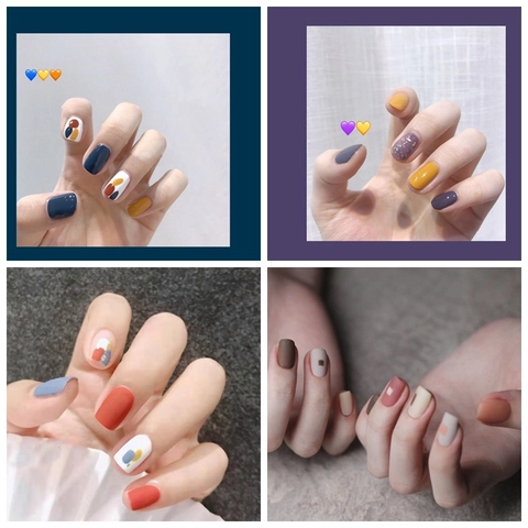 Matte Nail Art Stickers Waterproof Removable Geometric Colorful Minimalist DIY Manicure Wraps