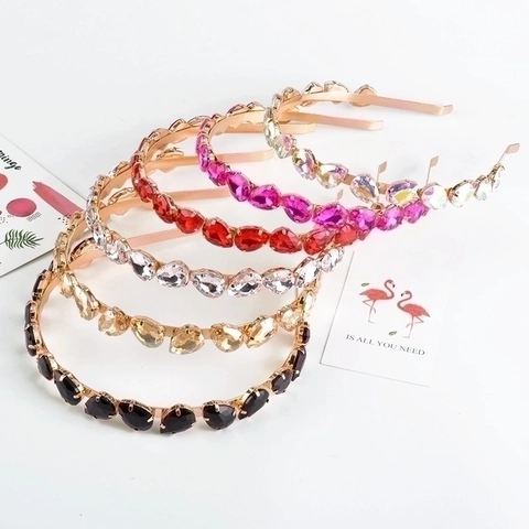 Diadema Delgada De Aleación Brillante Diamantes De Imitación Cristal Forma Gota De Agua Elegante Accesorio De Pelo Mujer