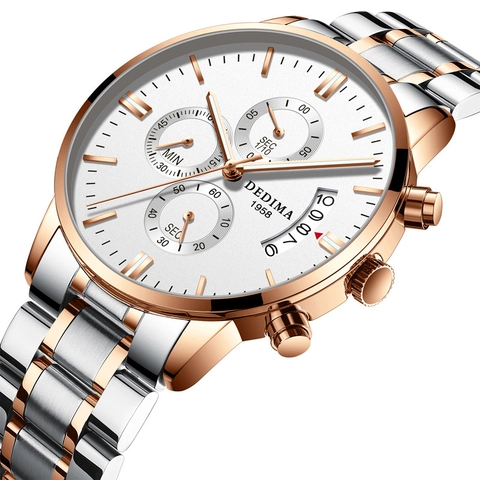 Montre Chronographe Pour Homme Étanche Lumineuse Acier Inoxydable Bracelet Cuir Luxe Business Multifonction Date