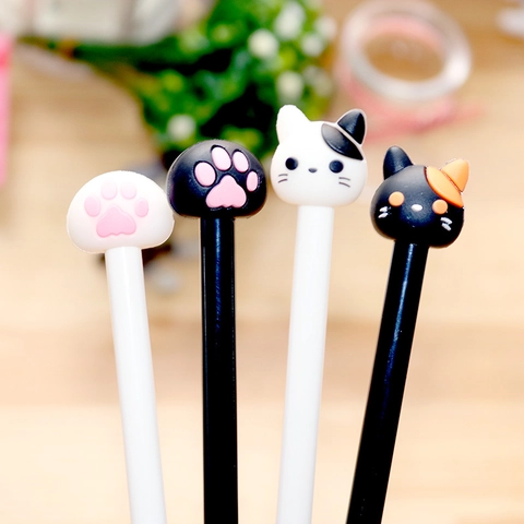 Cute Cartoon Cat Head And Kitty Paw Gel Pen Plastic Black Ink Stationery For Student School Office Writing Supplies