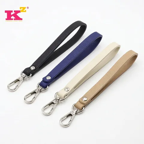 Wrist Strap PU Leather Saffiano Textured Bag Replacement Handle For Clutches Wallets With Silver Metal Lobster Clasp