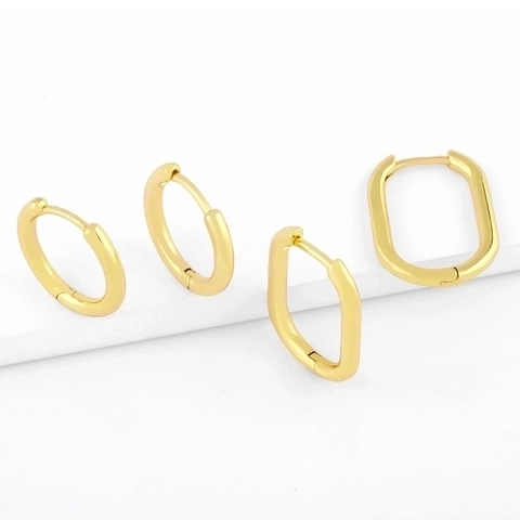 Minimalist Heart Hoop Earrings 18K Gold Plated Copper Geometric Oval Huggie Fashion Jewelry For Women