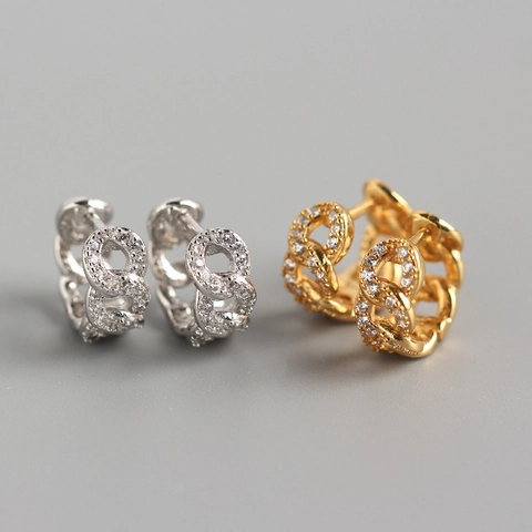 Orecchini A Cerchio In Argento Sterling 925 Design A Catena Zirconia Geometrica Stile Di Lusso Accessorio Moda Donna