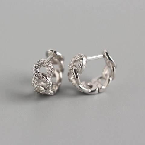 Orecchini A Cerchio In Argento Sterling 925 Design A Catena Zirconia Geometrica Stile Di Lusso Accessorio Moda Donna