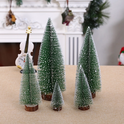 Miniatura Albero di Natale Artificiale di Cedro Con Base in Legno Naturale Decorazione da Tavolo Innevata per Festa di Natale Casa Ufficio Scrivania Decor
