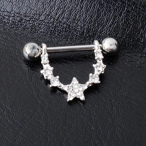 Star Nipple Ring 316L Stainless Steel Bar Alloy Rhinestone Piercing Jewelry Trendy Moon Starry Style For Women