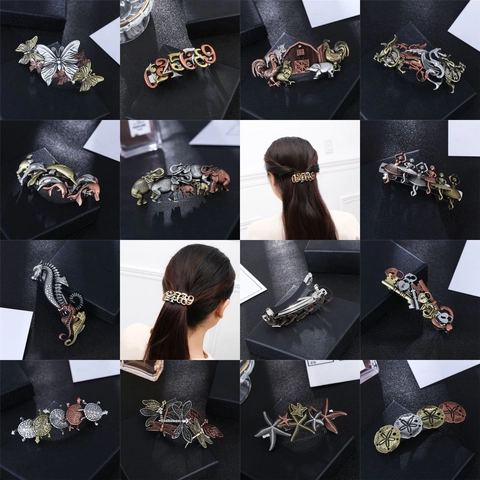Vintage Steampunk Legierung Haarklammern Retro Metall Federclips Drache Schmetterling Delfin Nummer Design Schmuck