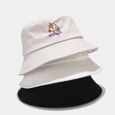 Cappello Alla Pescatora In Cotone Con Ricamo Unicorno Berretto Da Sole Casual Cartoon Per Donna Uomo