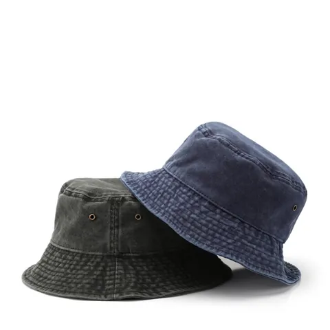 Unisex Washed Cotton Bucket Hat Vintage Distressed Sun Hat Breathable Metal Eyelets Casual Outdoor Foldable Cap