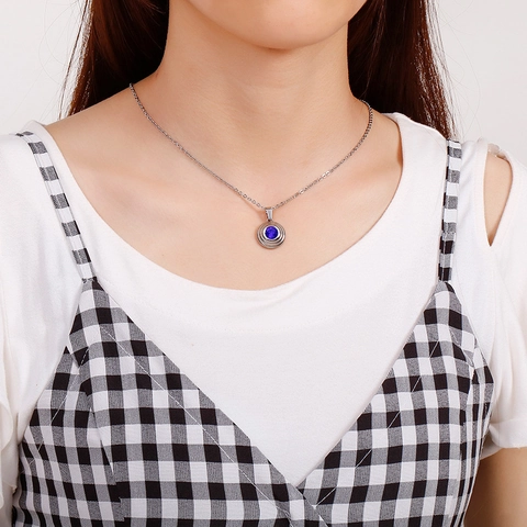 Collana Con Pendente Rotondo In Acciaio Inossidabile Con Pietra Preziosa In Zircone Scintillante Gioielli Di Moda Geometrici Da Donna