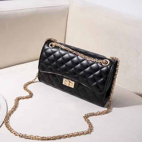 Women Quilted Chain Shoulder Bag Rhombus Quilted Flip Crossbody Bag With Twist Lock Classic Elegant Square Bag Fashion Top