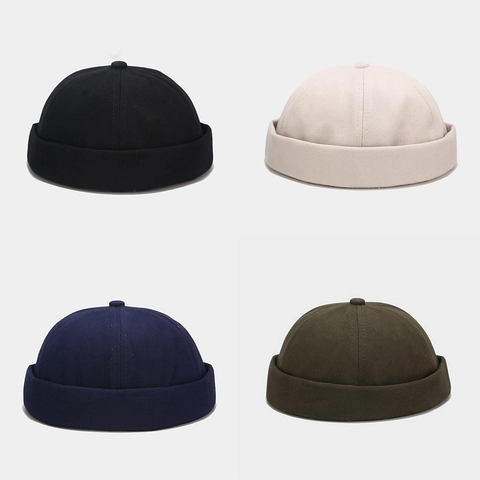 Gorro Docker Miki Gorra Sin Ala Algodón Retro Streetwear Color Sólido Ajustable Marinero Para Hombres Mujeres Hip Hop