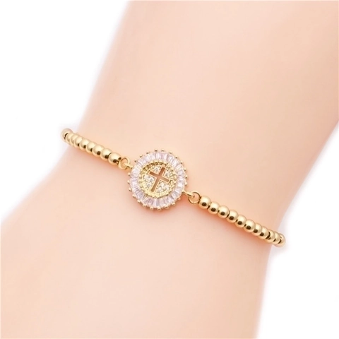 Verstellbares Kupfer Kreuz Armband Mit Weißem Zirkonia Goldene Perlenkette Modeschmuck Geschenk Für Herren Damen