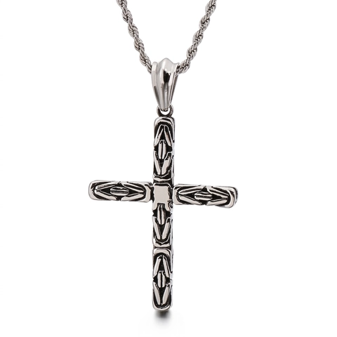 Retro Cross Pendant Stainless Steel Byzantine Textured Gothic Punk Jewelry For Men Women