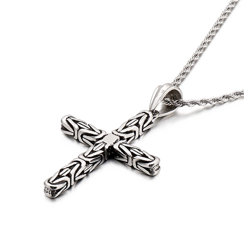 Retro Cross Pendant Stainless Steel Byzantine Textured Gothic Punk Jewelry For Men Women