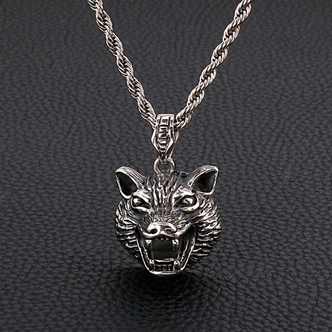 Collier Pendentif Tête De Loup Dragon Vintage Acier Inoxydable Punk Gothique Hip Hop Bijoux Pour Hommes Style Animal