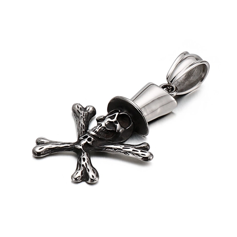 Colgante De Calavera De Acero Inoxidable Con Sombrero De Copa Y Huesos Cruzados Joyería Punk Gótica Vintage