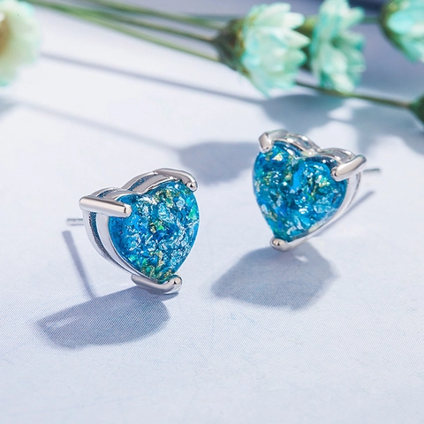 Elegant Heart Shaped Artificial Opal Rhinestone Stud Earrings Brass Silver Plated Fashion Jewelry For Women Everyday Wear