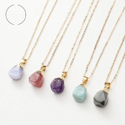 Collier Pendentif En Pierre Naturelle Minerai Brut Irrégulier Améthyste Quartz Rose Citrine Plaqué Or Bijoux Boho Cadeau Femme
