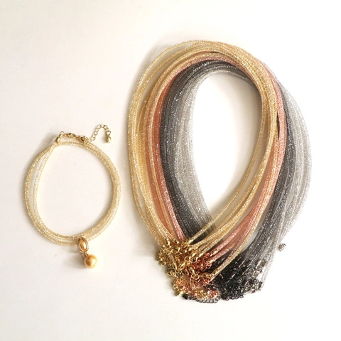 Collana E Bracciale In Tubo Di Maglia Rame Riempito Di Cristallo Ciondolo Perla Artificial Gioielli Di Moda Eleganti Regolabili Per Donne