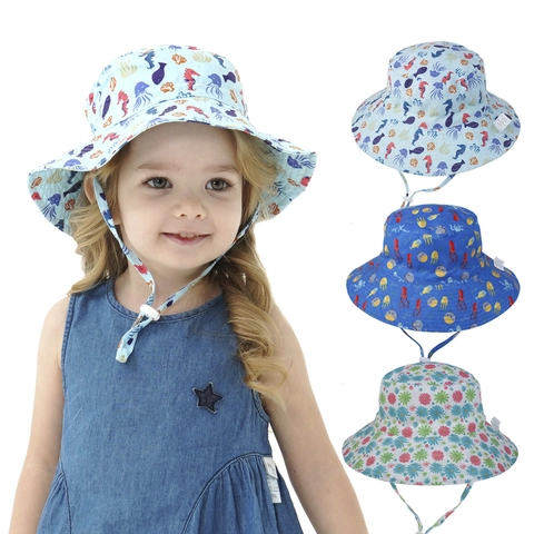 Kids Sun Protection Bucket Hat Breathable Summer Beach Outdoor Fisherman Hat With Adjustable Chinstrap For Toddlers