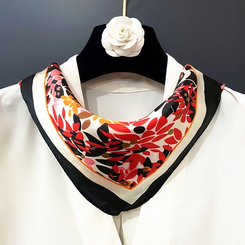 Damen Quadratischer Halstuch KunstSatin Blatt Punkt Druck Elegant Satin Halstuch Professionelles Accessoire