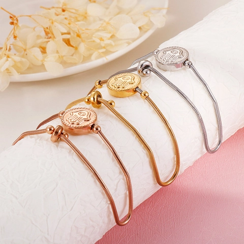 Bracciale Mano Di Fatima Hamsa Acciaio Inossidabile Regolabile Chiusura Bolo Ciondolo Rotondo Catena Serpente Gioielli Donne