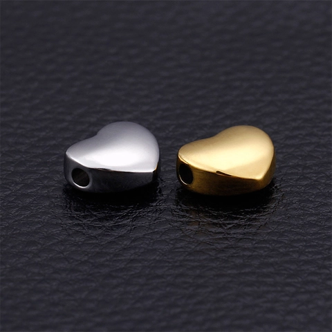 Heart Shape Stainless Steel Beads For DIY Jewelry Making Smooth 18K Gold Plated Heart Charms Accessories Horizontal Hole