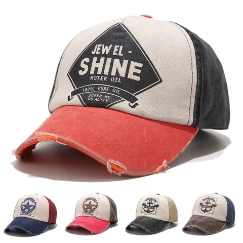 Cappello Da Baseball Vintage Distressed Patchwork Cotone Bordo Consumato Cappello Sole Retro Stampa Ancora Stella Regolabile