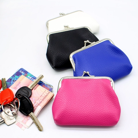 Monedero Retro Patrón Lichi Cuero PU Cierre De Beso Metálico Cartera Pequeña Mini Portatarjetas Para Mujeres Estudiantes