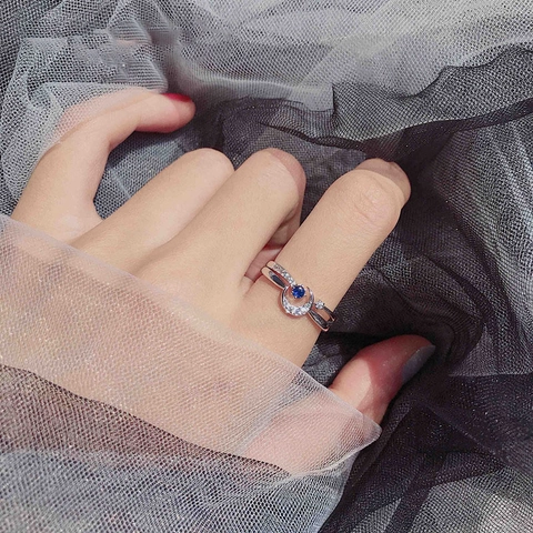 S925 Sterling Silver Star Moon Adjustable Open Rings For Women Dainty Blue Zircon Minimalist Jewelry