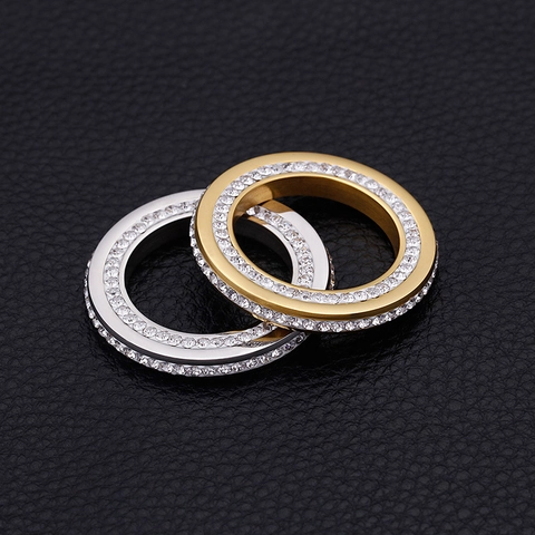 Ciondolo Circolare In Acciaio Inossidabile Con Strass Doppia Fila Per Gioielli Fai Da Te Placcato Oro 18K Accessori