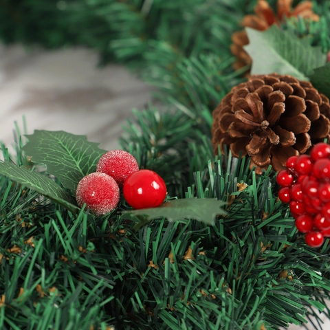 Christmas Wreath With Frosted Red Berries And Natural Pine Cones Artificial Pine Garland For Front Door Wall Hanging Decor