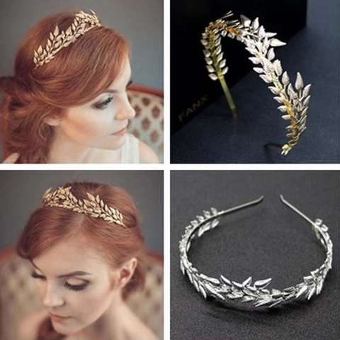 Serre-tête Mariée Doré Argenté Forme Feuille Style Déesse Grecque Alliage Accessoires Mariage Fête