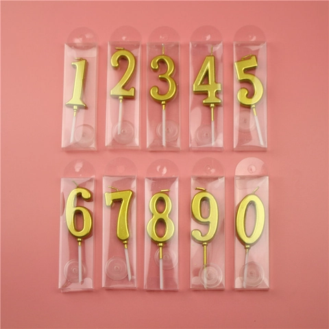 Gold Number Birthday Candle Metallic Paraffin Wax Cake Topper For Celebration Anniversary Wedding Party