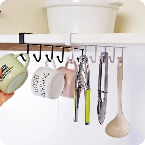 Organisateur de Cuisine en Métal à Crochets Multiples sous Placard pour Tasses Ustensiles sans Perçage Support à Crochets Suspendus