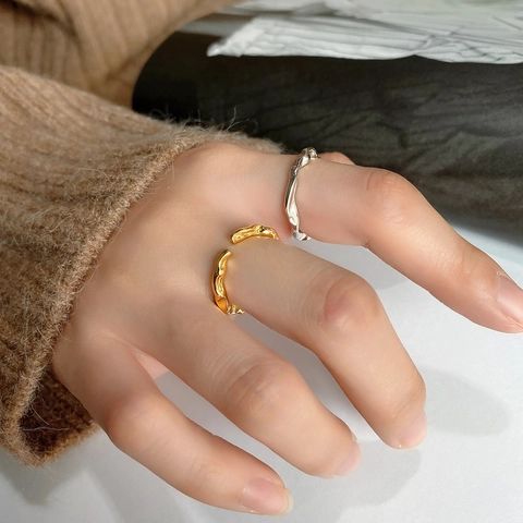 Anello In Argento Sterling 925 Texture Di Lava Irregolare Minimalista Aperto Regolabile Gioielli Per Donne