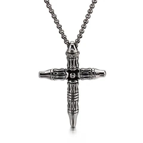 Gotischer Kreuzanhänger Edelstahl Vintage Industriestil Geprägter Roter Strass Retro Halskettenanhänger Für Herren