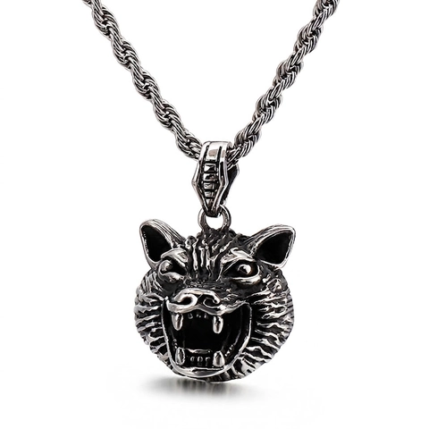 Collier Pendentif Tête De Loup Dragon Vintage Acier Inoxydable Punk Gothique Hip Hop Bijoux Pour Hommes Style Animal