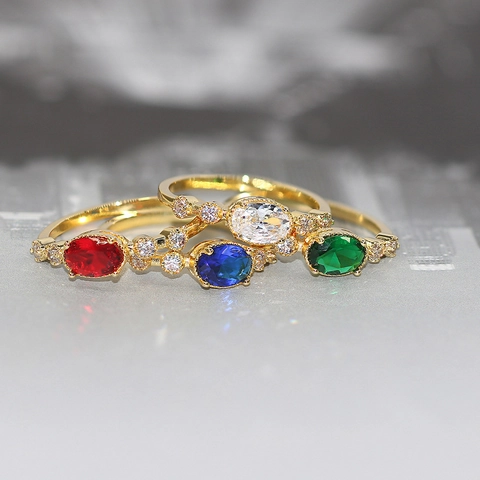 Women Engagement Ring 14K Gold Plated Copper Oval Marquise Cubic Zirconia Vintage Elegant Fashion Jewelry Anniversary