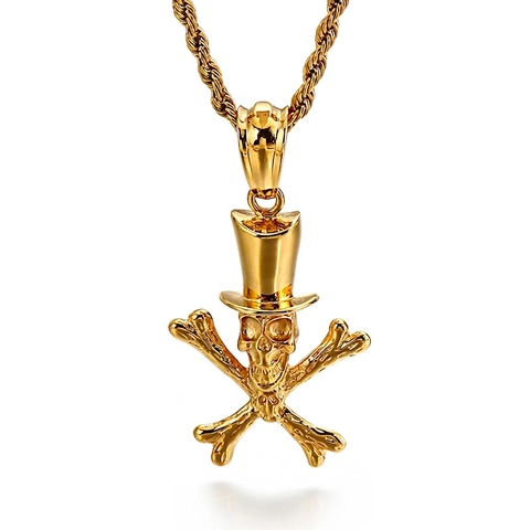 Colgante De Calavera De Acero Inoxidable Con Sombrero De Copa Y Huesos Cruzados Joyería Punk Gótica Vintage